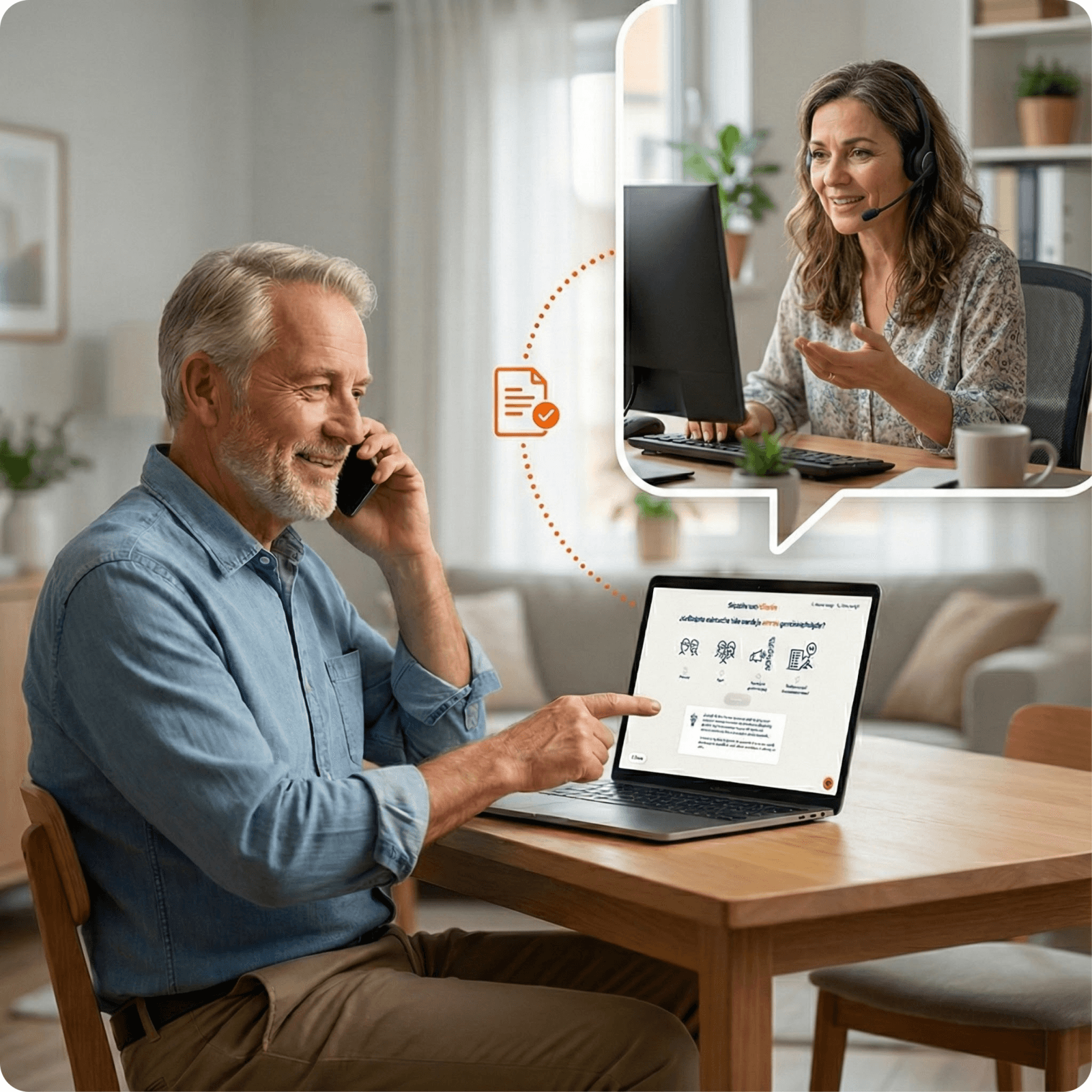 Klant krijgt telefonische hulp van een specialist bij het invullen van een online levenstestament.