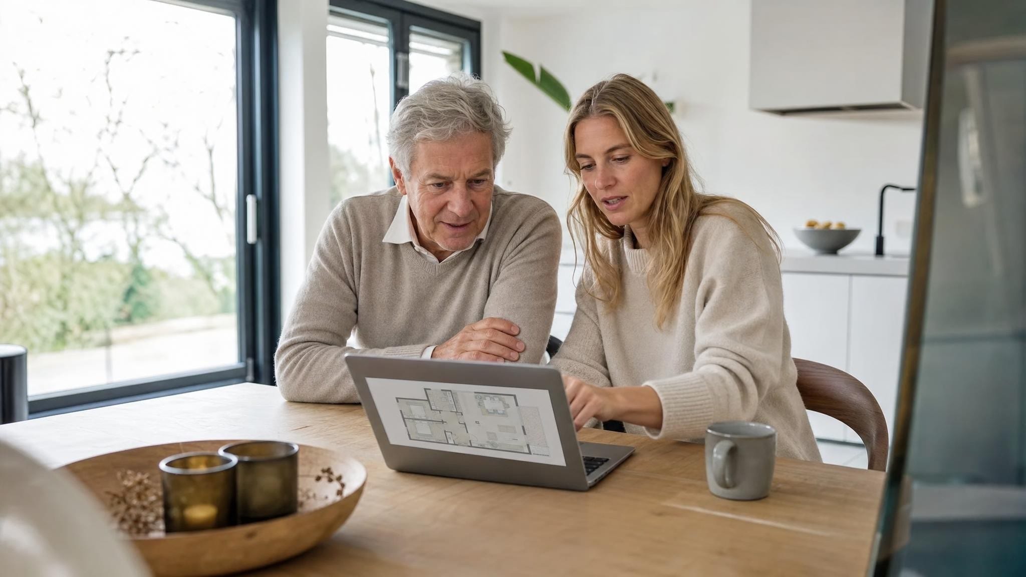 Persoon ondertekent aan tafel in een licht modern interieur documenten met een privéclausule