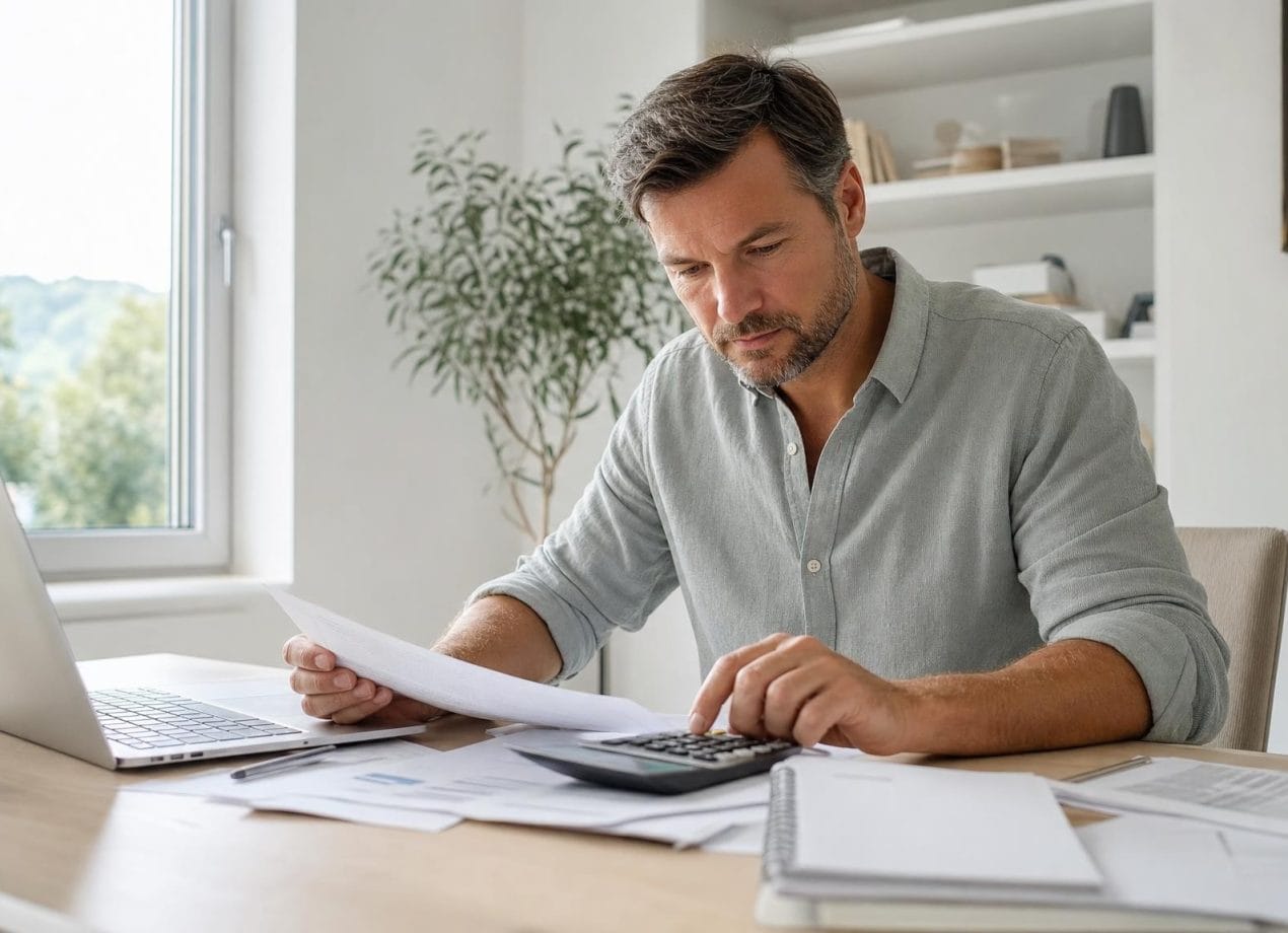Stel overlegt in een lichte, moderne woonkamer over de verdeling van de inboedel in hun samenlevingscontract
