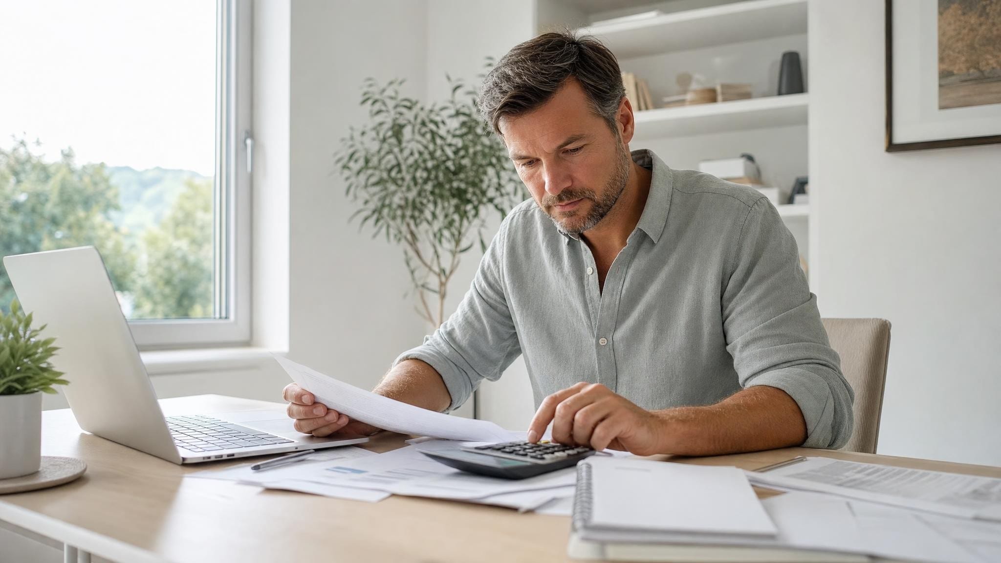 Stel overlegt in een lichte, moderne woonkamer over de verdeling van de inboedel in hun samenlevingscontract